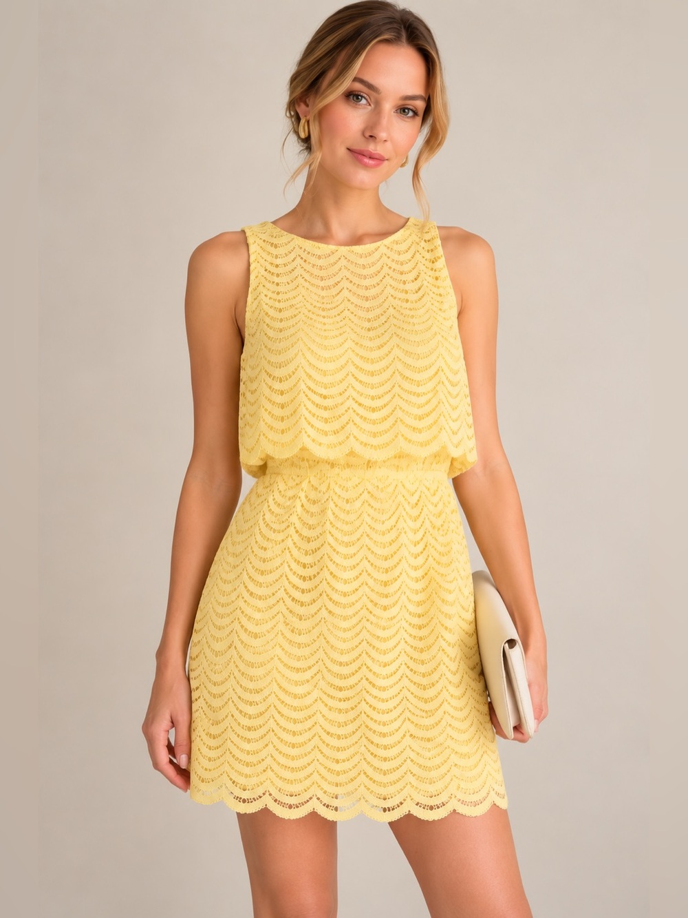 American Living Yellow Lace Peplum Dress Size S